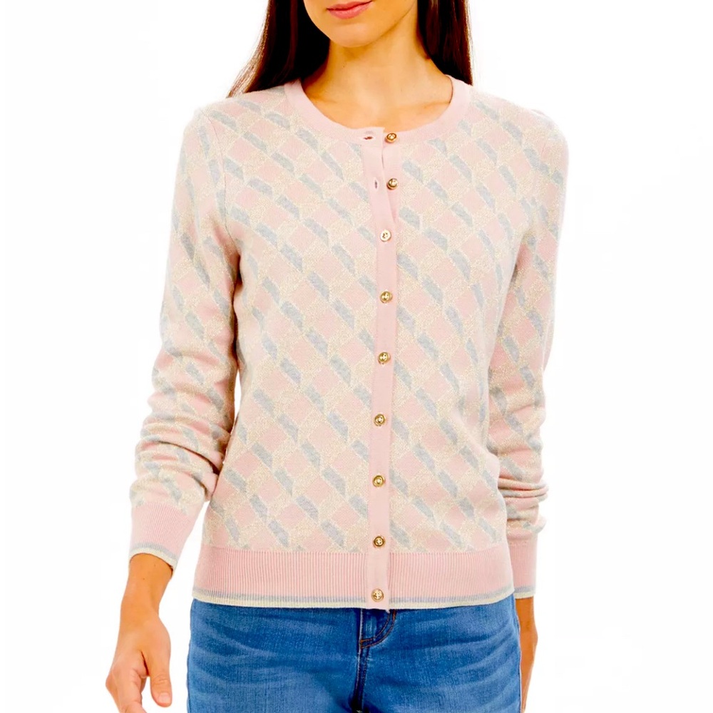 Charter Club pink/gray button-up sweater